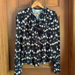 Boden Black Floral Print Blouse